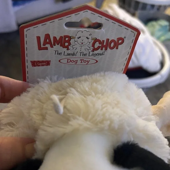 Plush Lamb Chop Dog Toy - Cream and Red - Picture 2 of 2